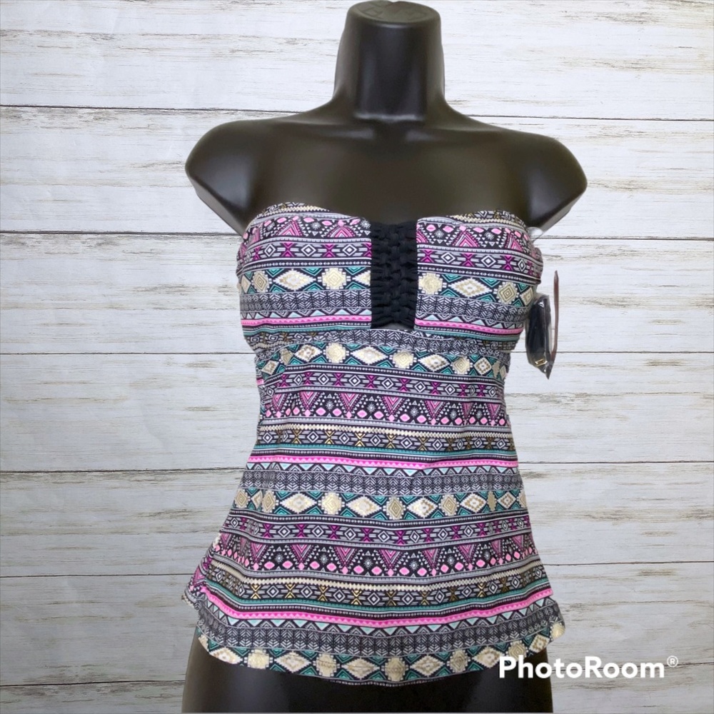 Arizona Multicolor Tribal Tankini Swim Bikini Top - Juniors Small